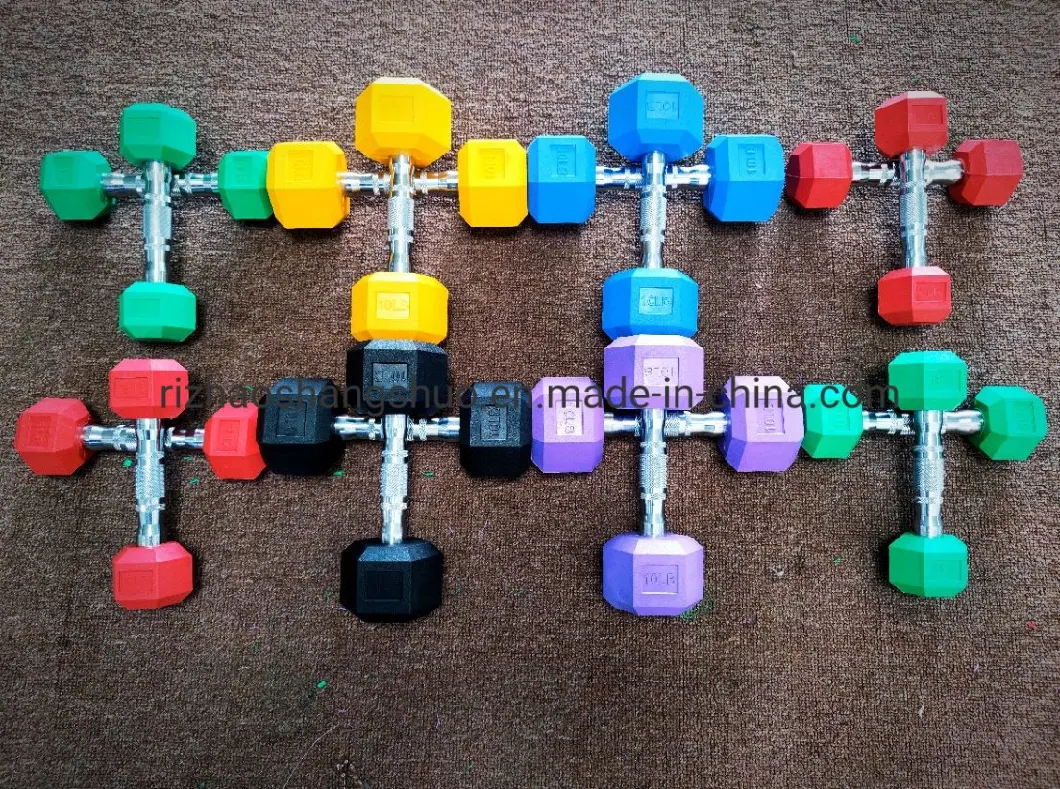 Manufacturer Factory Home Use in Stock Gym Training New Design Colorful Hex Rubber Dumbbell Set