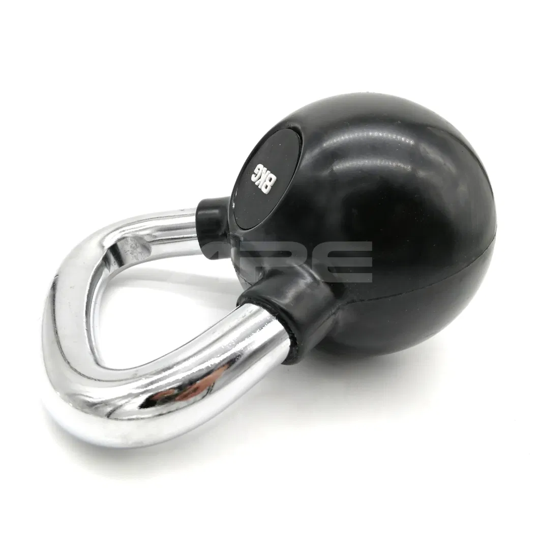 Black Rubber Coated Kettlebells with Chrome Handle for Muscle Building