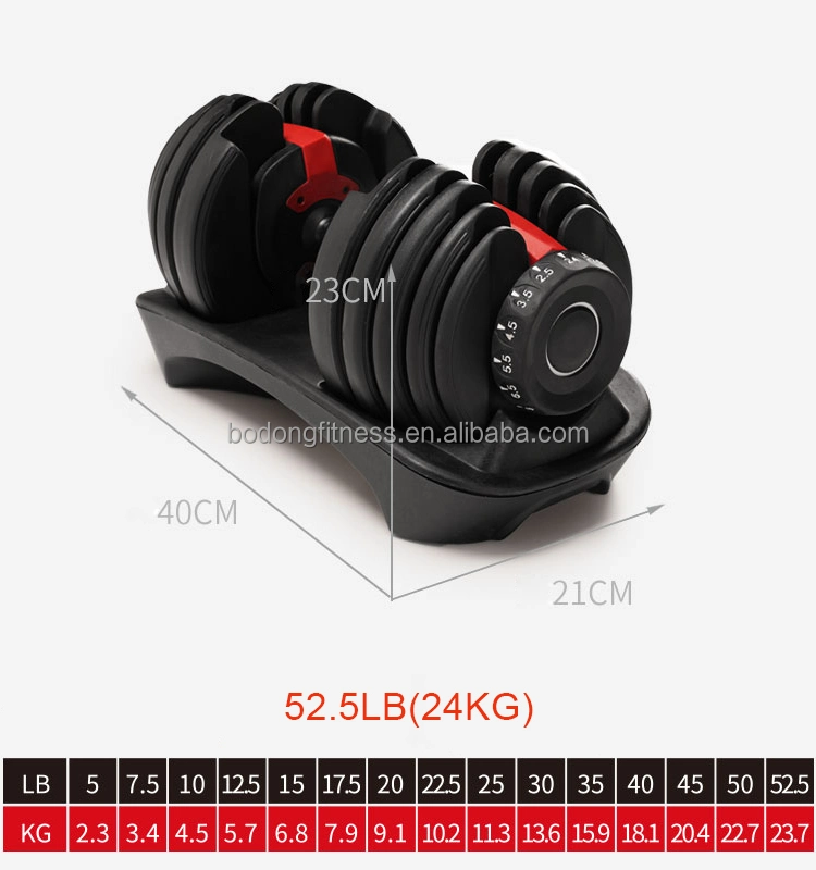 Cheap Kg and Lb Customized Rubber Dumbbells Competition Gym Fitness Sporting Goods 24kg Adjustable Dumbbell Set