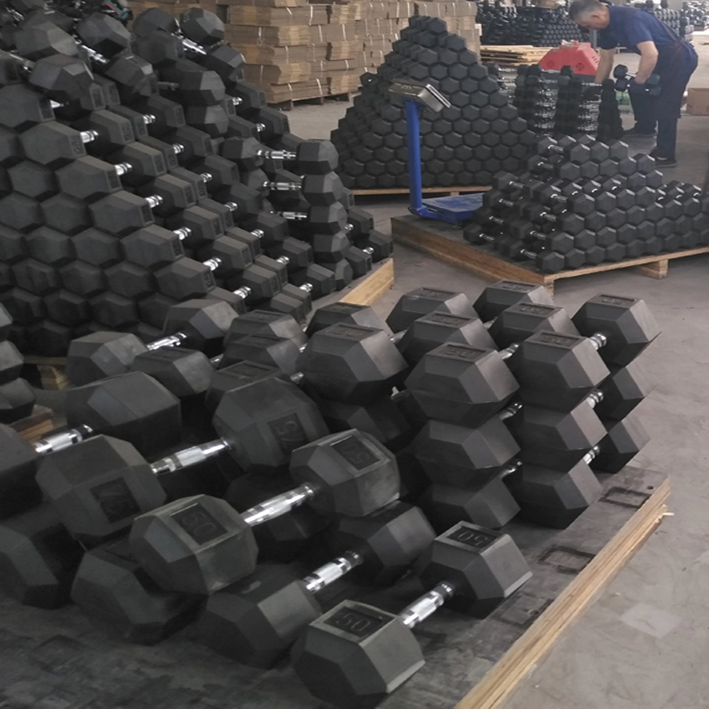 Black Rubber Free Weight Gym Rubber Hex Dumbbell