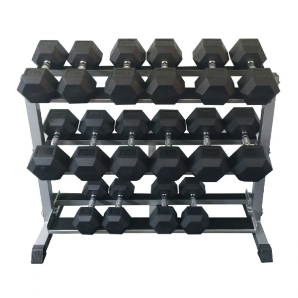 Black Rubber Coated Hex Dumbbell with Contoured Handle