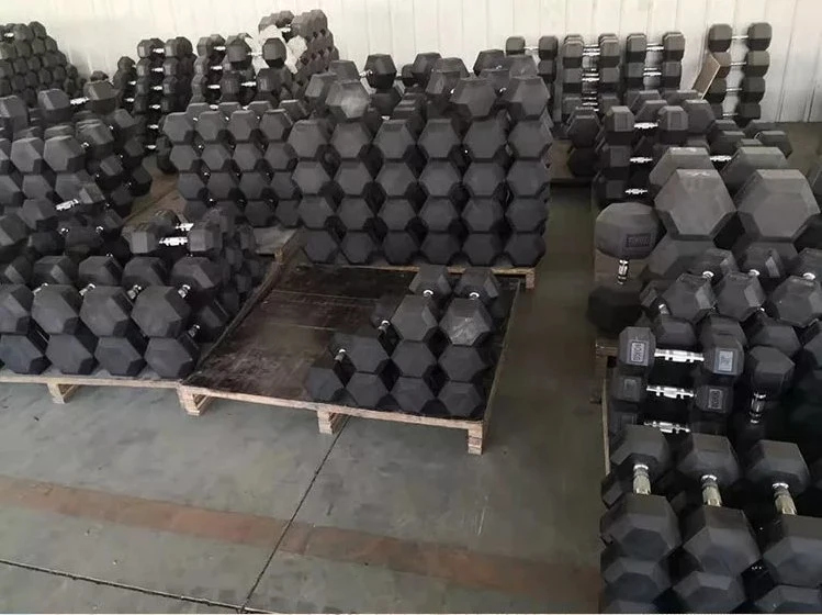 Gym Fitness Body Building Factory Wholesale Price Manufacture Weight Lifting Gym Equipment Strength Power Training Gym Dumbbell Hex Rubber Dumbbells
