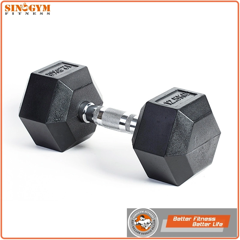 Black Rubber Coated Hexagonal or Octagonal End Knurling Grip Dumbbell