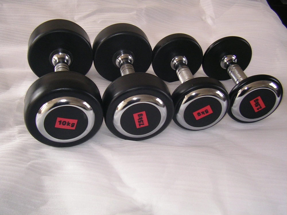 Premium Quality Black Rubber Round Dumbbell with Chrome Cap