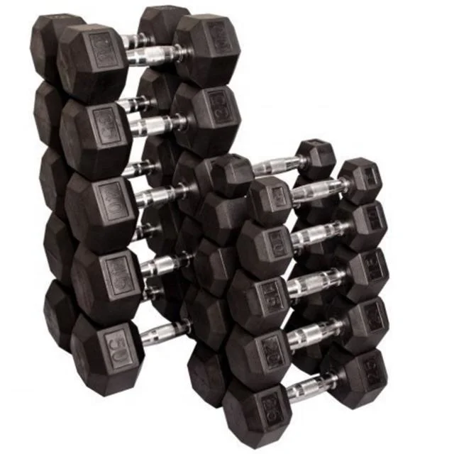 Rubber Encased Hex Dumbbell Set Free Weights Cast Iron Hexagon Dumbbells