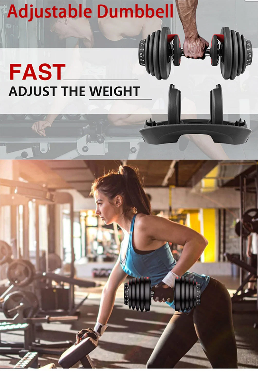 Adjustable Multiple Weight Fitness Exercise Weight Lifting Dumbbell for Training in Home &Gym