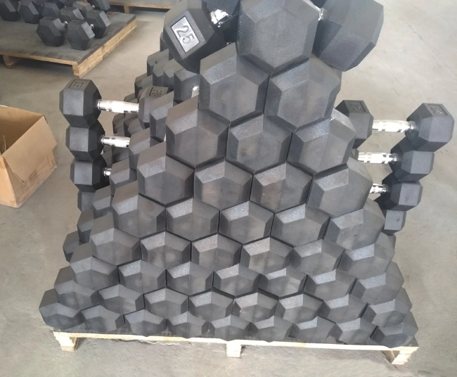 Black Rubber Coated Hex Dumbbell with Contoured Handle