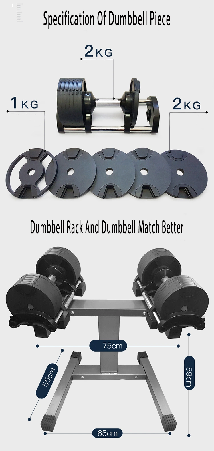Good Quality Anti-Slip Cast Iron 20kg Dumbbell Stainless Steel 32kg Weights Dumbbells Set for Sale