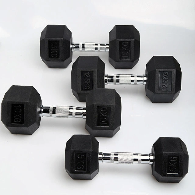 Wholesale Commercial Gym Rubber Round Hexagonal Dumbbell Dumbells Kg Lb Cheap Dumbbells for Body-Building Fitness