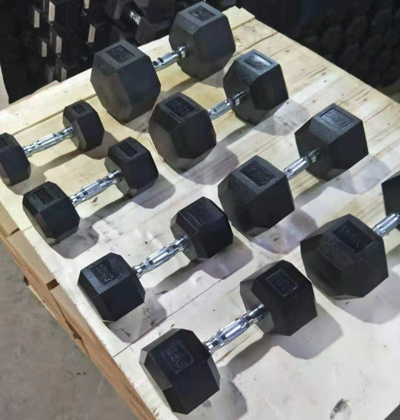 Factory Supply Hot Selling Home Exercise Dumbbells Cast Iron Hexagon Rubber Coated Dumbbell Set