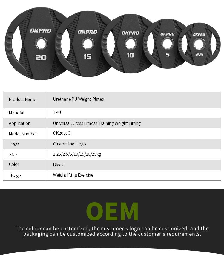 Okpro Sports Strength Fitness Equipment Standard Black Barbell Plates Weight Lifting Gym Equipment PU Weight Plates