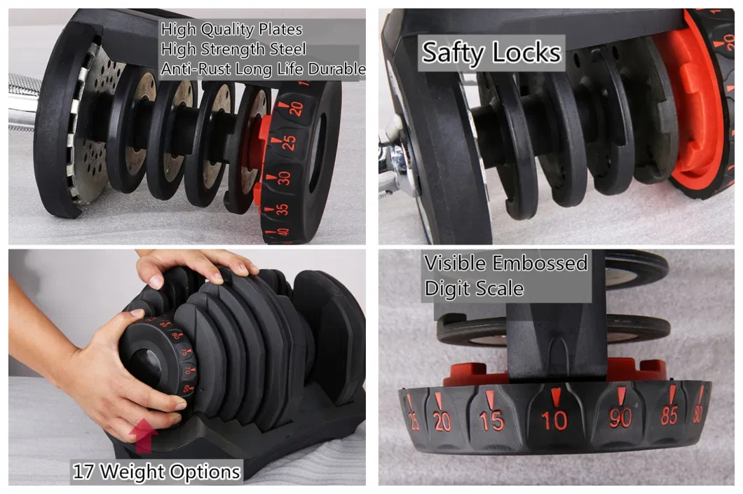 2021 Hot Sale 10-90lbs Adjustable Dumbbell Set with 17 Adjustable Weight Options