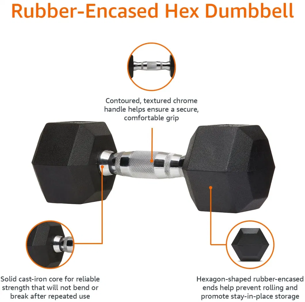 Fitness Equipment Rubber Dumbbells Free Weights Rubber Hex Dumbbells Set