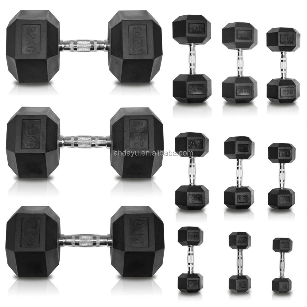 Gym Equipment Hexagonal Rubber Encased Cast Iron Dumbbell for Fitness