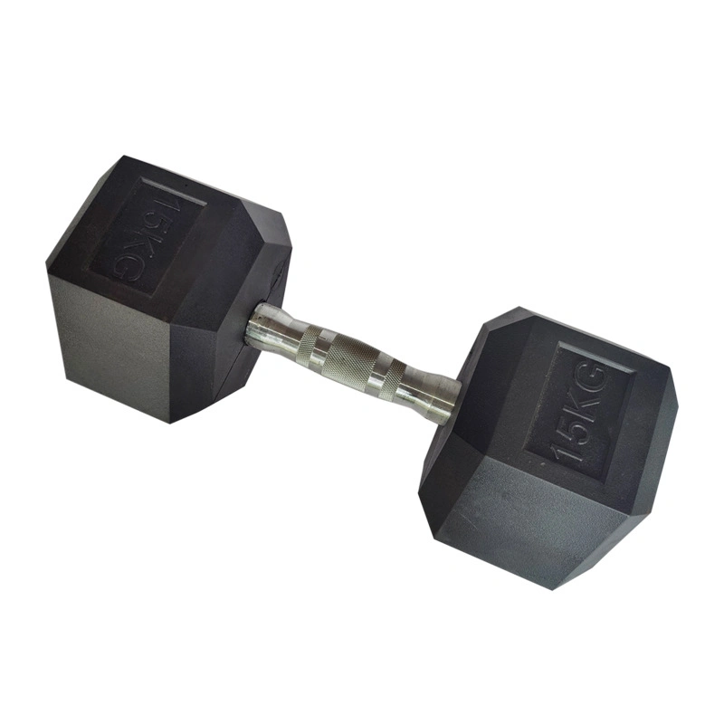 Wholesale Odorless Gym Home Fitness Hex Rubber 5-60kg 5-100lb Black Dumbbell Can Custom
