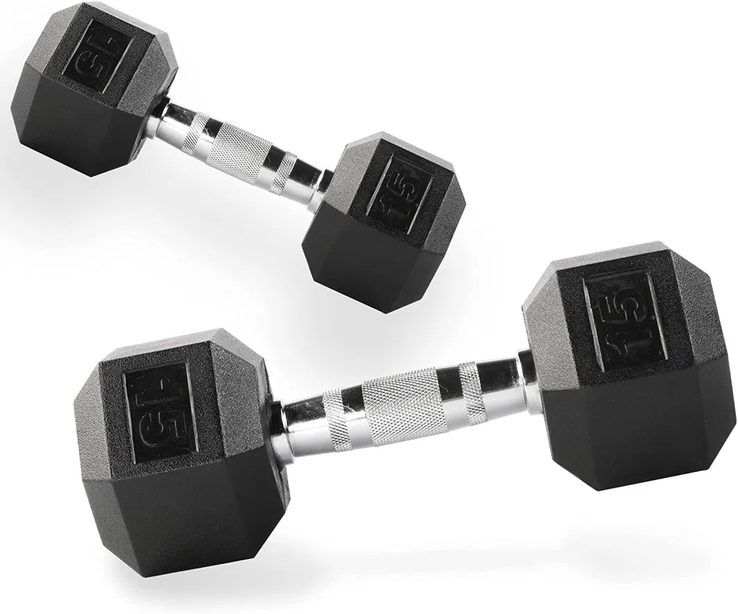 Fitness Equipment Rubber Dumbbells Free Weights Rubber Hex Dumbbells Set