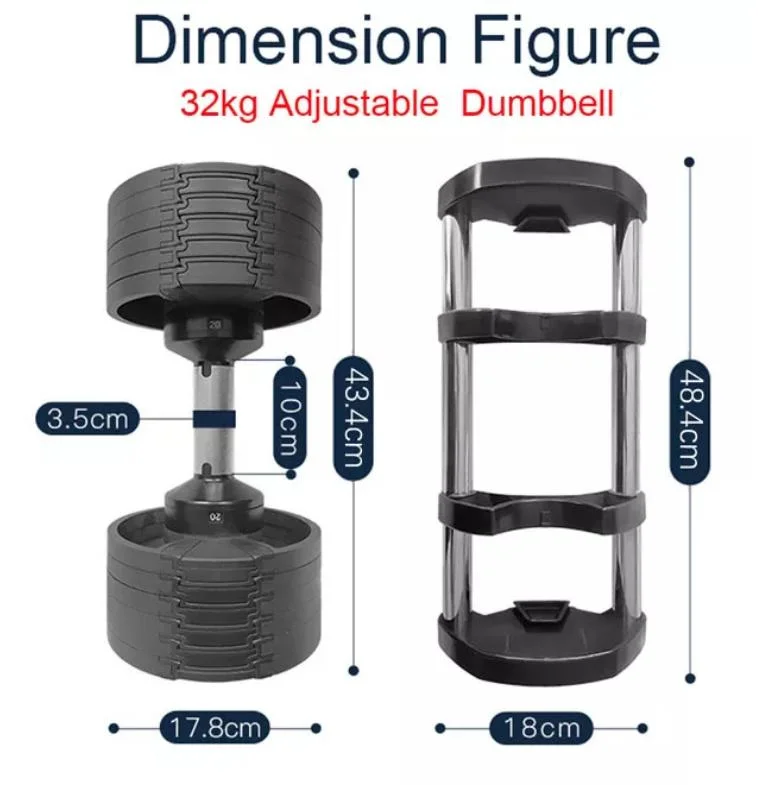 Customized Logo Adjustable Gym Weight 20kg 24kg 32kg 40kg Chrome Barbell Dumbbell Set