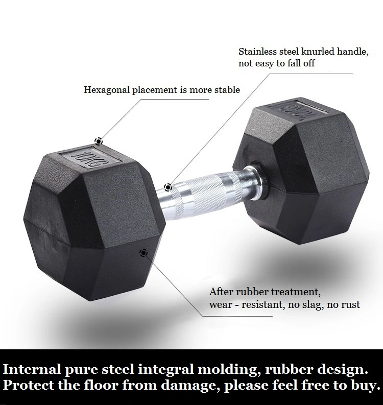 Wholesale Rubber Hex 10kg Dumbbell Set Strength Gym Fitness Equipment Hexagonal Dumbbell