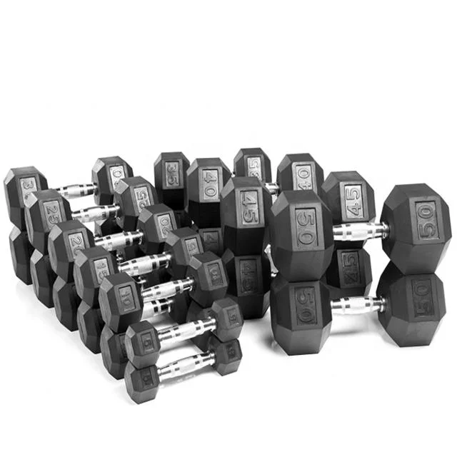 Rubber Encased Hex Dumbbell Set Free Weights Cast Iron Hexagon Dumbbells