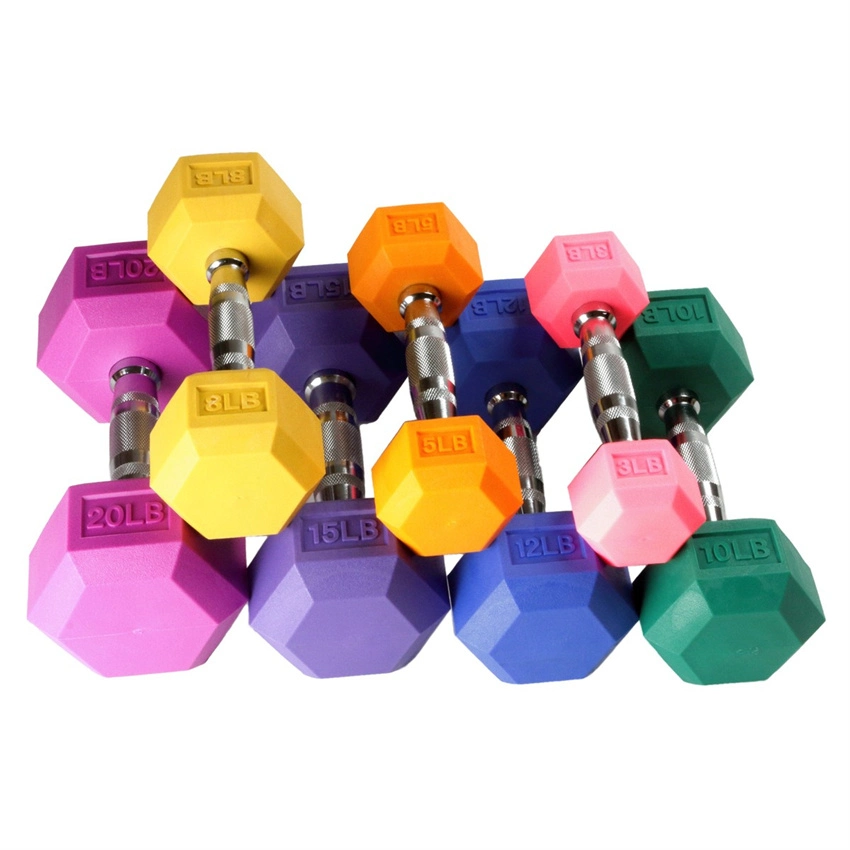 Body Training Gym Equipment Weight Lifting Training Coating Cast Iron Hex Coating Set 2.5-50kg Steel and Rubber PVC Dipping Dumbbell for Outdoor