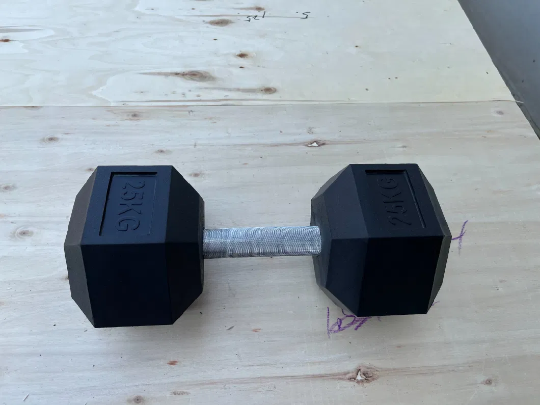 Wholesale Fitness High Quality Black Hexagonal Rubber Coated Dumbbell