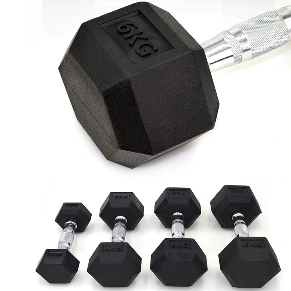 Black Rubber Free Weight Gym Rubber Hex Dumbbell