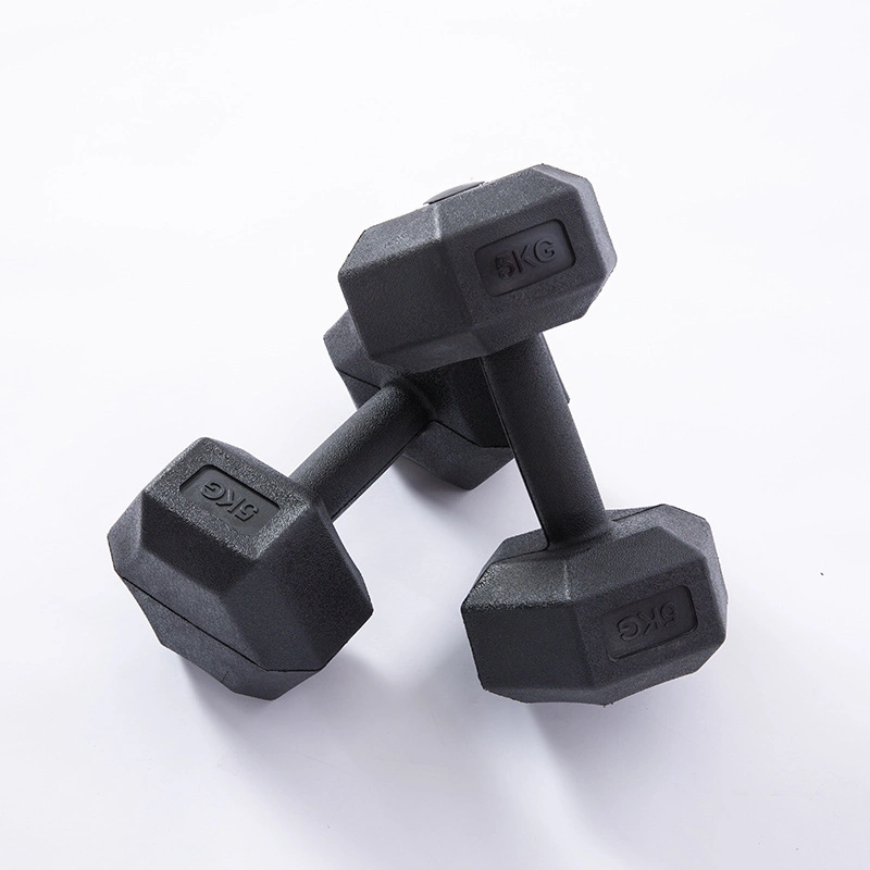 Factory Supply Hot Selling Home Exercise Dumbbells Cast Iron Hexagon Rubber Coated Dumbbell Set