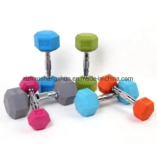 Manufacturer Factory Home Use in Stock Gym Training New Design Colorful Hex Rubber Dumbbell Set