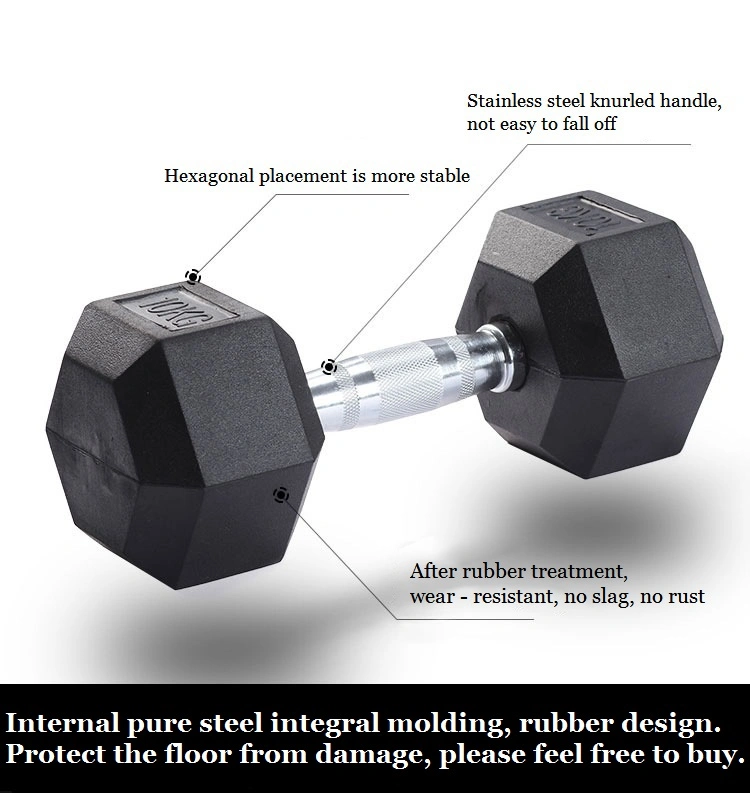 China Custom Commercial Black Handle Iron Hexagonal Dumbbells Gym Equipment Rubber Hex Dumbbells