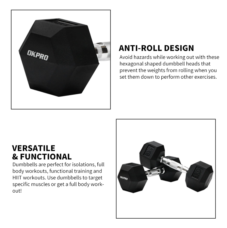 Cross Fitness Black Handle Rubber Hex Dumbbell