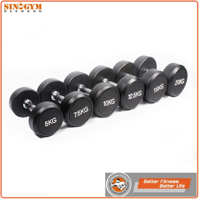 Black Rubber Coated Round End Knurling Grip Dumbbell