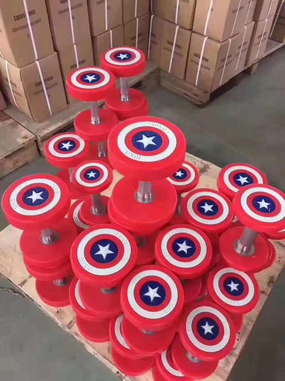 Weight Lifting Manufacture Commercial Gym Fitness Equipment Best Price Captain America PU Dumbbell Round Head Dumbbell Gym Dumbbell