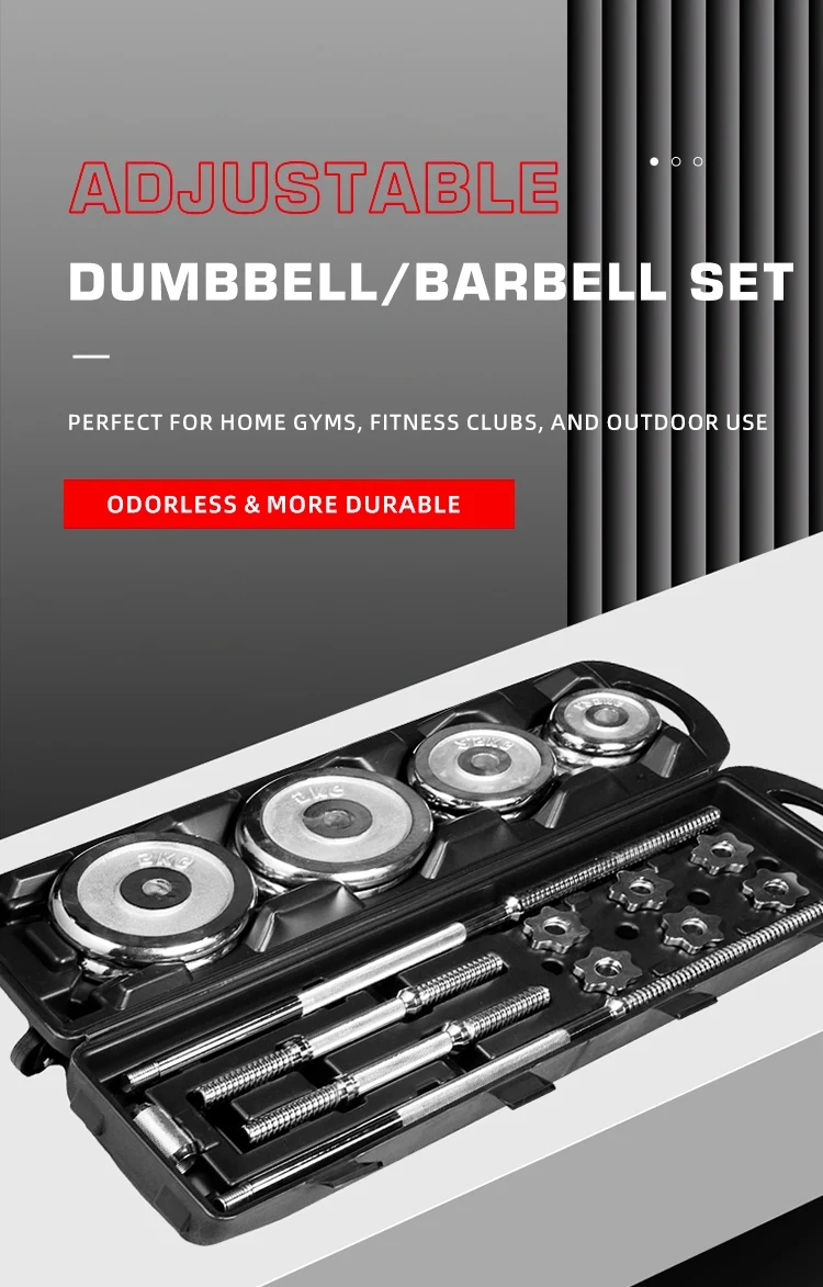 Adjustable Fitness Chrome Dumbbells and Barbell Dumbbell Set with Carry Case
