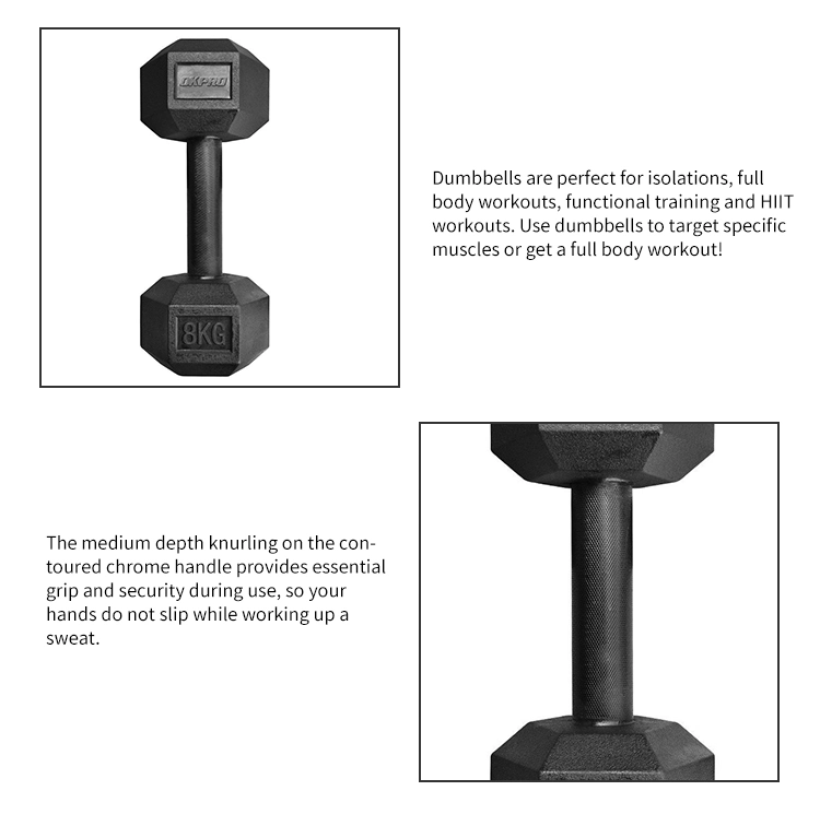 High Quality Exercise Equipment Rubber Coated Dumbells Non-Detachable Free Weights Gym Hexagonal Hex Dumbbell