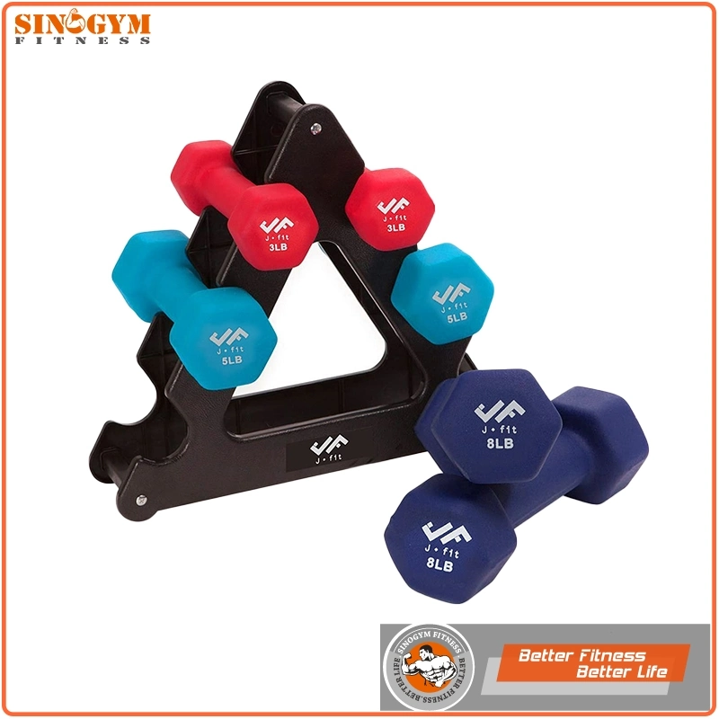 12kgs Neoprene Coated Hex Dumbbell Set with Stand Rack