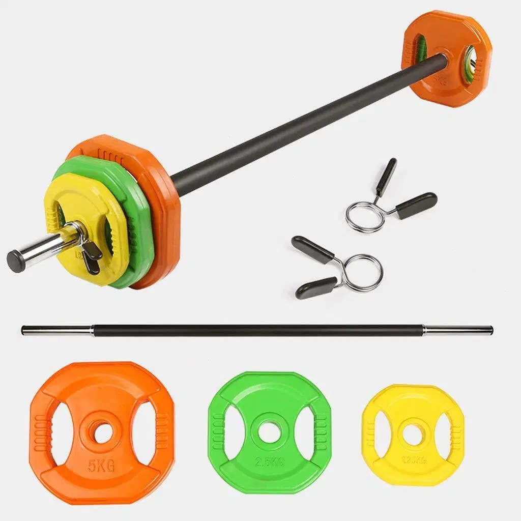 Hot Sale Color Rubber Coated Body Building Body Bump Set Gym Exercise Weightlifting Adjustable Barbell Set 20kg Barbell Set