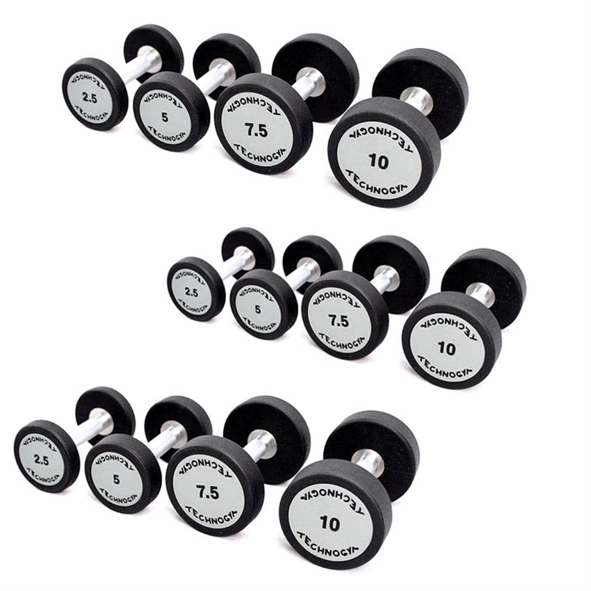 Rubber Round Dumbbell Set Home Free Weights Weight Lifting Rubber Coated Round Head Fixed Dumbbell with Chrome End Cap