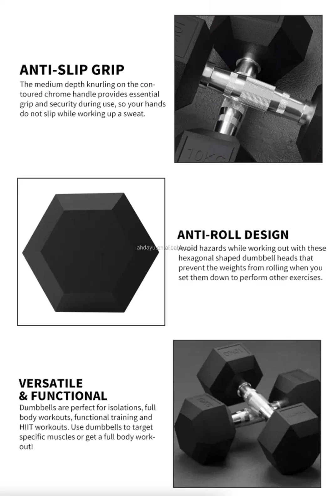 High Quality Gym Equipment Hexagonal Rubber Encased Cast Iron Dumbbell for Fitness Strength Training