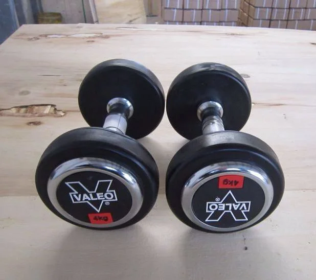 Premium Quality Black Rubber Round Dumbbell with Chrome Cap