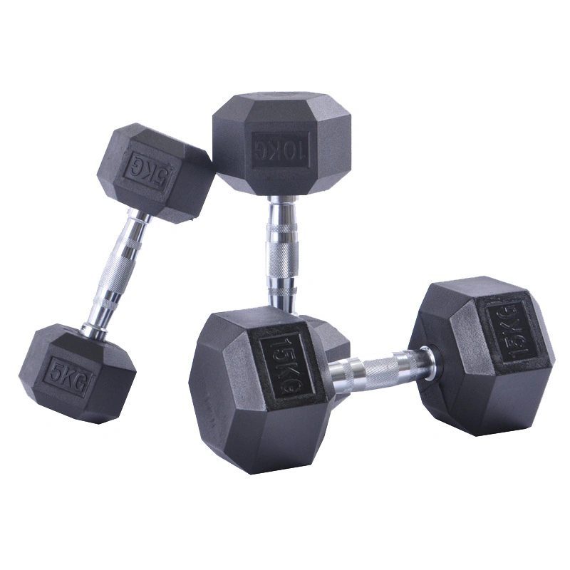 Free Weights Hex High Quality Rubber Power Training Equipment Rubber Dumbbell Set