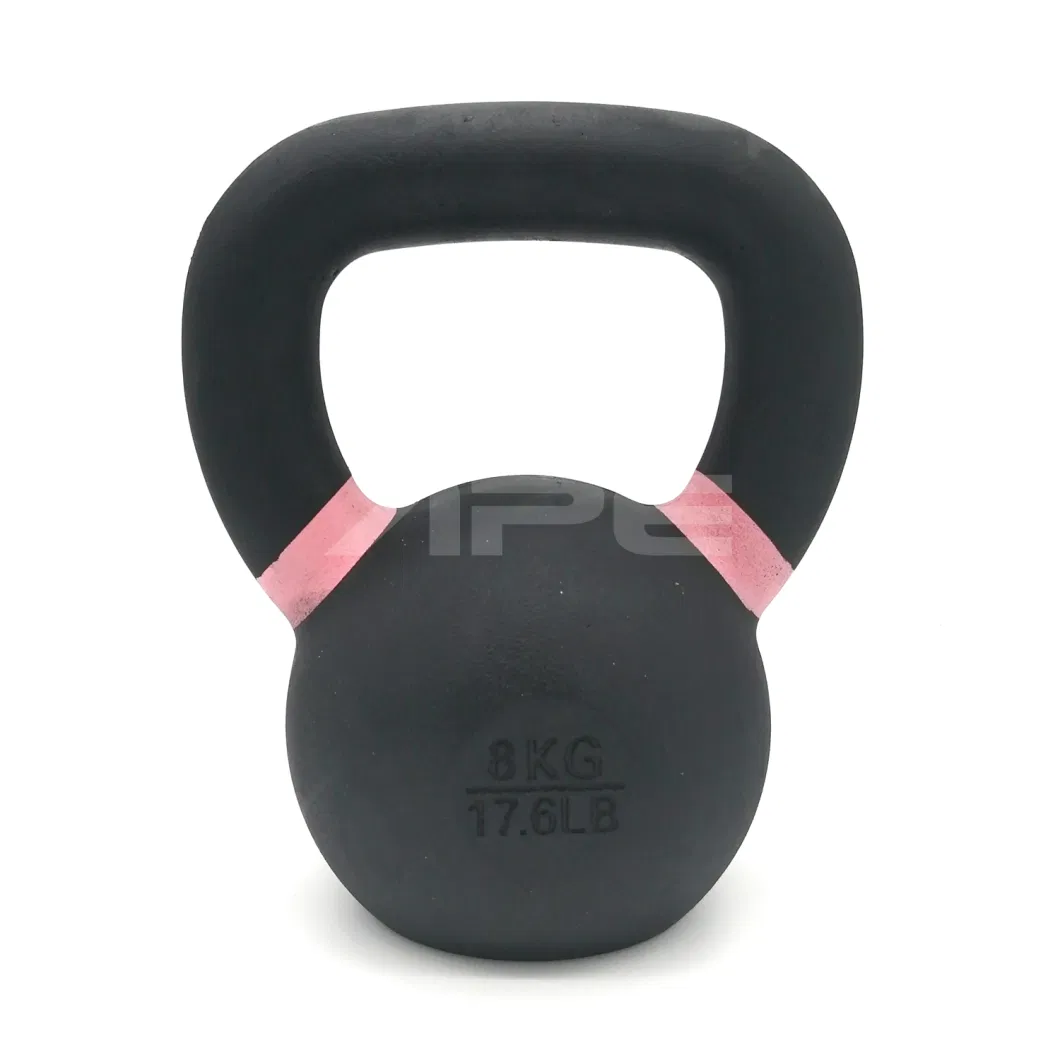 8kg Cast Iron Black Power Coated Kettlebell with Color Bands