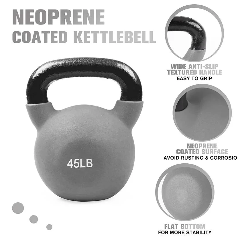 Customed Gym Weight Neoprene Coated Solid Cast Iron Kettlebell with Enamel Finish 45 Pound