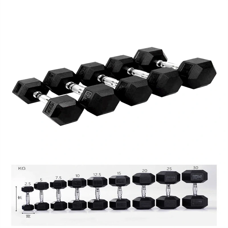 Hex Rubber Dumbbell Gym Equipment Bodybuilding Fixed Black Hexagonal Dumbbells