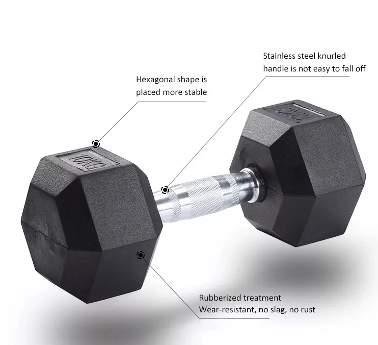 Gym Equipment Hex Dumbbells Black Rubber Hex Dumbbell 2.5-50kg Hex Dumbbell for Weight Lifting