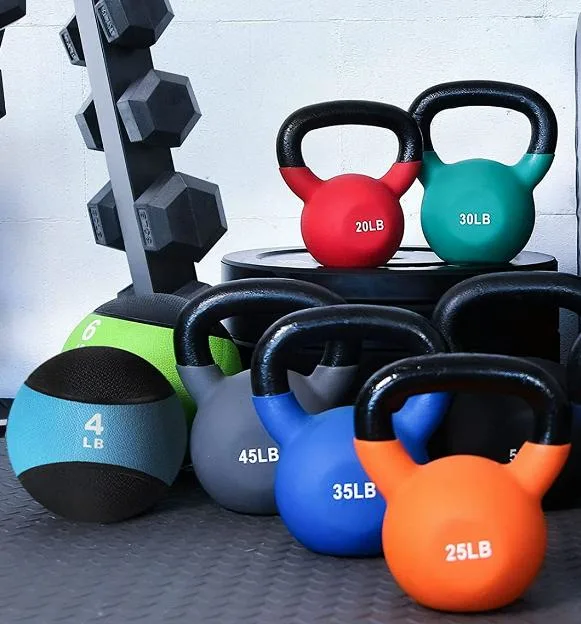 Customed Gym Weight Neoprene Coated Solid Cast Iron Kettlebell with Enamel Finish 45 Pound