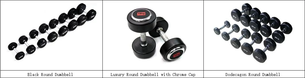 High Quality Black Rubber Coated Round Dumbbell