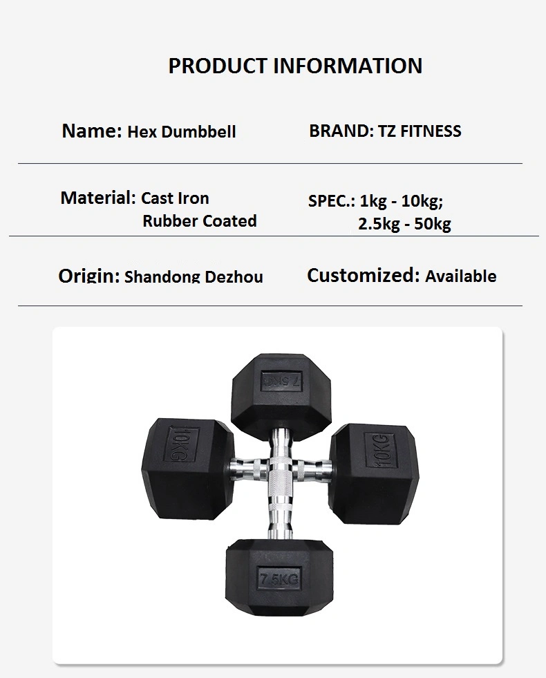 New Tz Fitness Carton Environmental Rubber Hex Dumbbell Set with RoHS