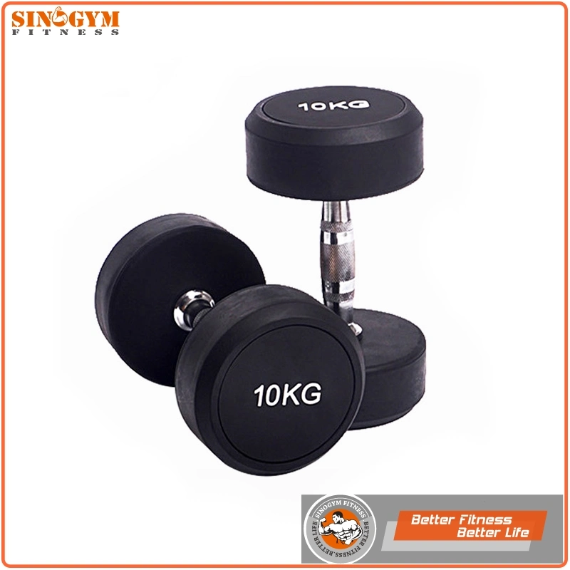 Black Rubber Coated Round End Knurling Grip Dumbbell