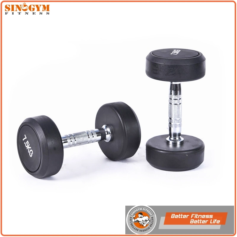 Black Rubber Coated Round End Knurling Grip Dumbbell