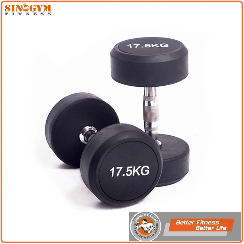 Black Rubber Coated Round End Knurling Grip Dumbbell